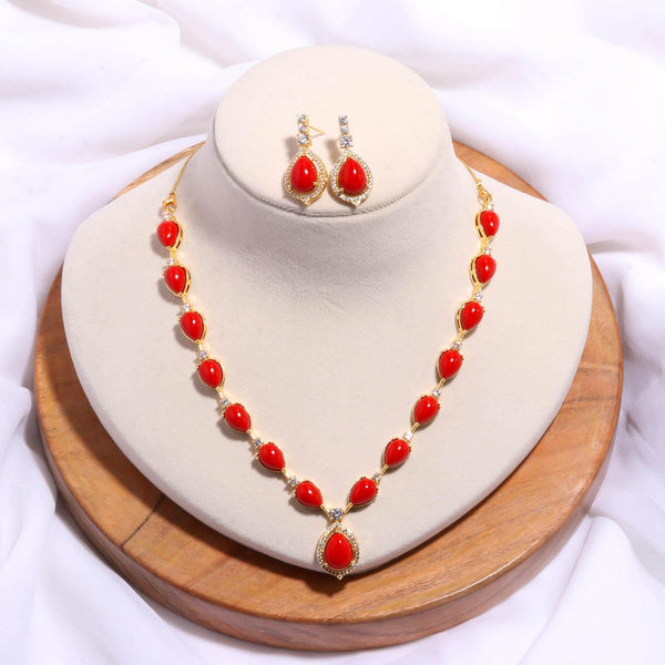 Red Bridal Necklace Set | 22K Gold Plated Brass Traditional Wedding Jewelry | Engagement Statement Necklace | Gift for Women