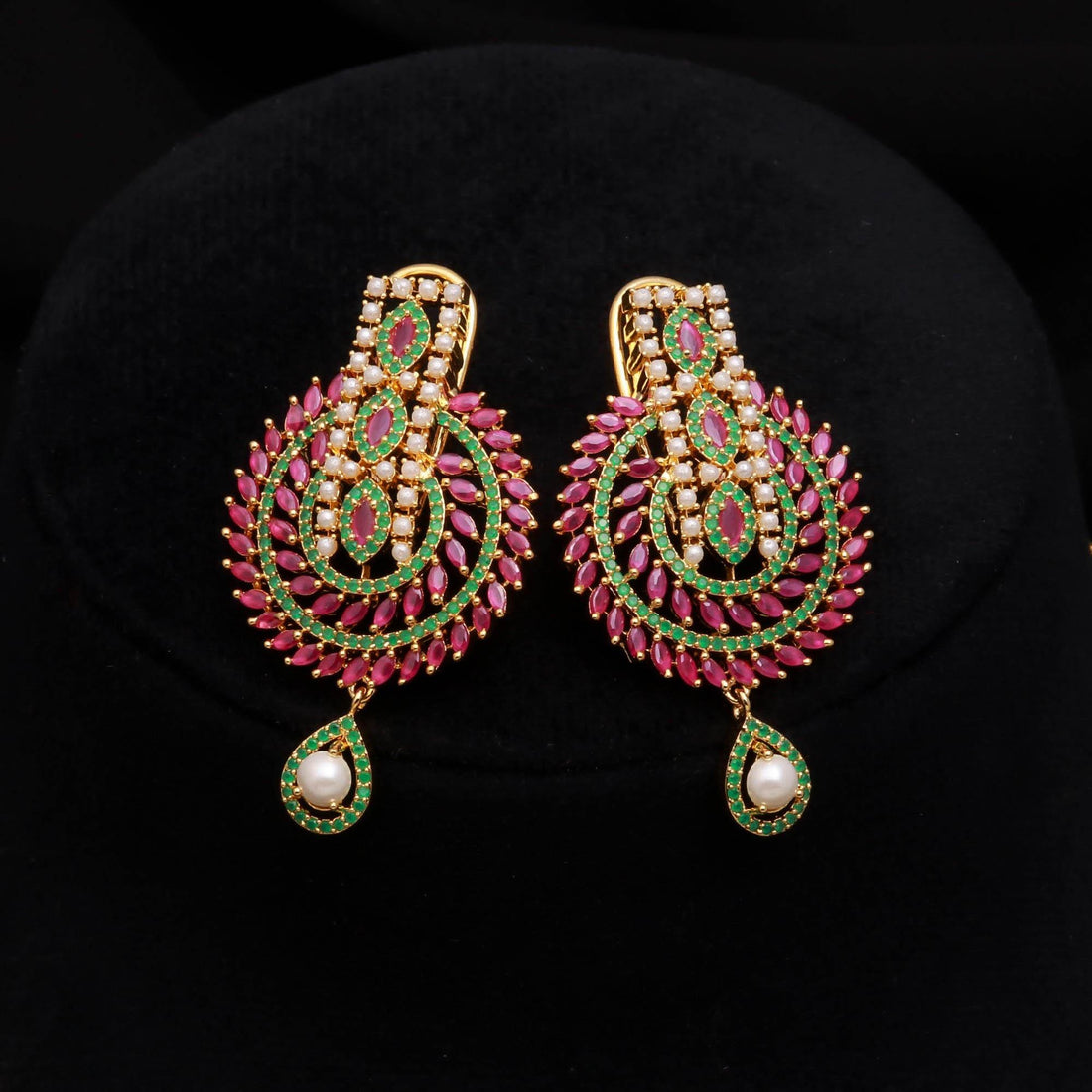 Elegant Pearl & Ruby Necklace Set with Earrings | 22K Gold Plated South Indian Necklace | Bridal Necklace | Indian Jewelry | Gift for Women — 3