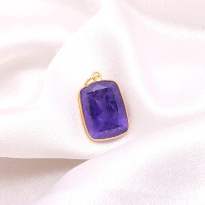 Octagon Tanzanite Pendant 12K Solid Gold , 20.9ct Purple Tanzanite Charm, Large 15x19mm Step Cut Statement Pendant, Gift for her