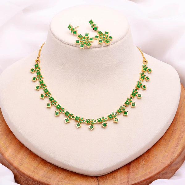 22K Gold Plated Square Emerald Drop Necklace Set with Earrings | Bridal Wedding Necklace | Traditional Indian Necklace | Gift for Her