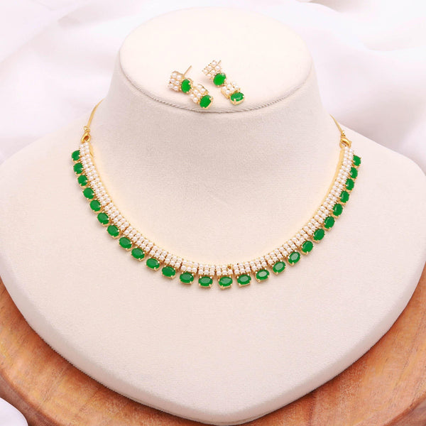 Freshwater Pearl & Emerald Bridal Necklace Set with Earrings | 22K Gold Plated Wedding Necklace | Traditional Necklace |Gift for Her