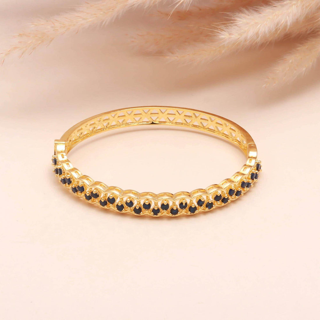 22K Gold Plated Openable Sapphire Bracelet | Round Blue Brass Jewelry | Traditional Bridal Wear | Gift for Her | Kada Bangle — 2