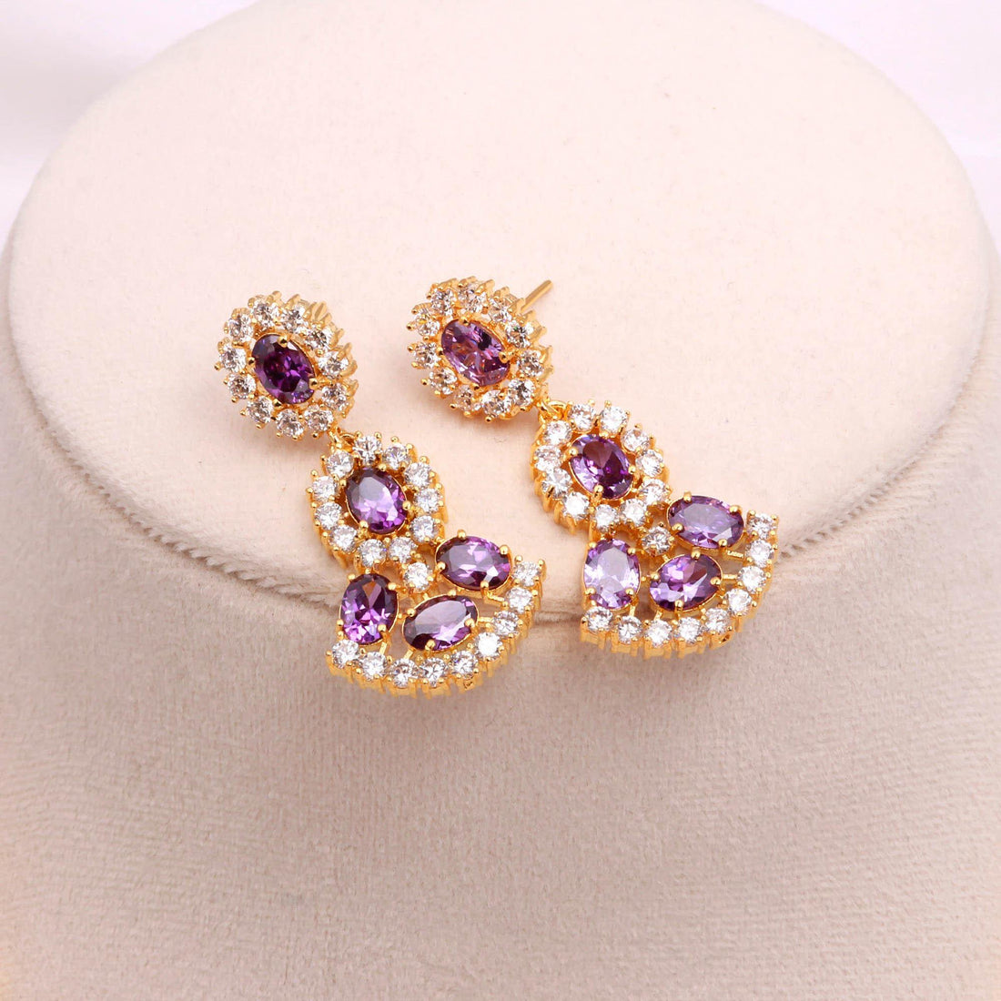 African Amethyst Oval Statement Necklace Set | 22K Gold Plated Bridal Necklace | Wedding Jewelry | Festive Necklace | Gift for Her — 2