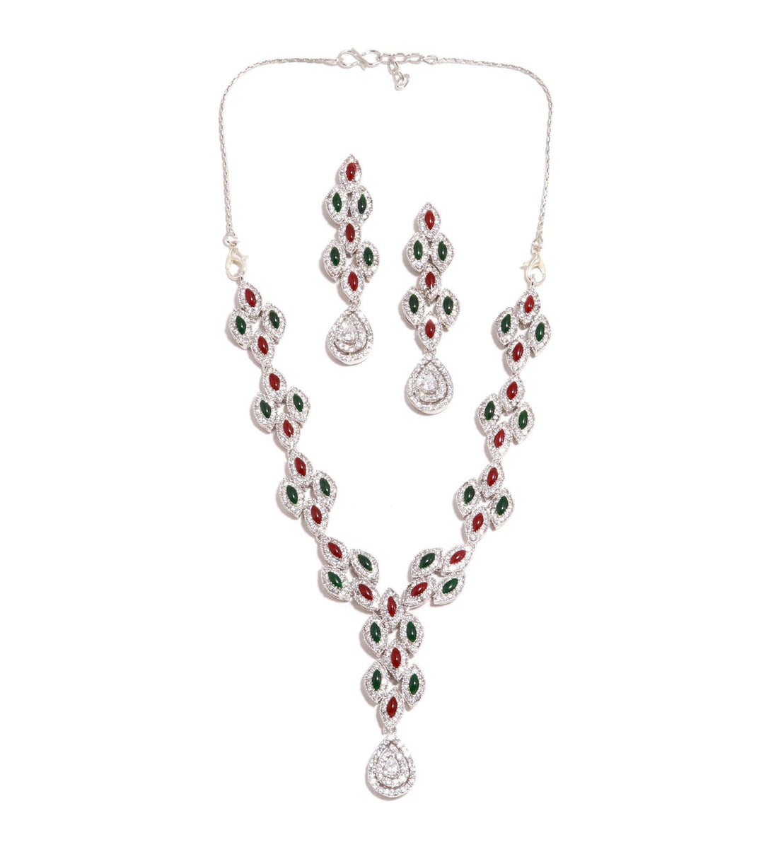 Ruby & Emerald Oval Necklace Set | 22K Gold Plated Necklace | Wedding Jewelry | Festive Necklace| Bridal Necklace | Gift For Her — 4