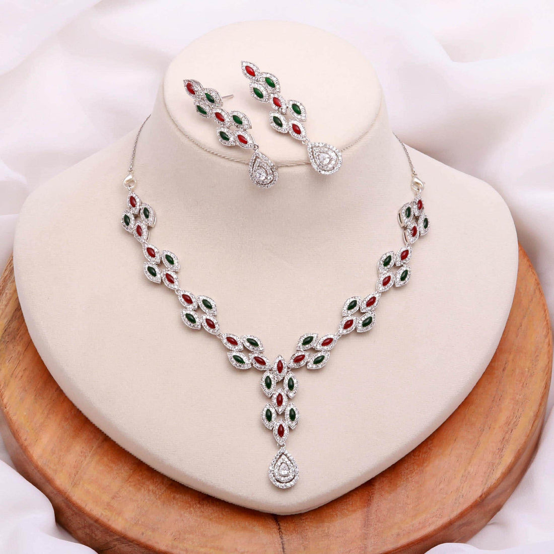 Ruby & Emerald Oval Necklace Set | 22K Gold Plated Necklace | Wedding Jewelry | Festive Necklace| Bridal Necklace | Gift For Her — 1