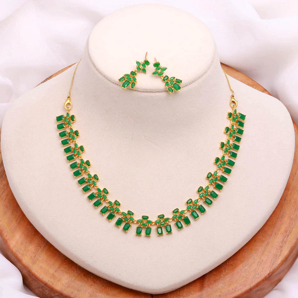 Emerald Oval & Baguette Necklace Set | 22K Gold Plated Necklace | Wedding Jewelry | Festive Necklace| Bridal Necklace | Gift For Her