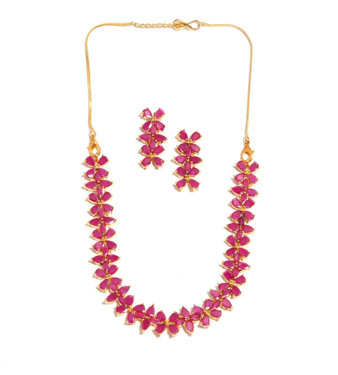Ruby Oval Necklace Set | 22K Gold Plated Brass Necklace | Bridal Necklace Set | Statement Ethnic Necklace | Indian Jewelry | Gift for Women — 5