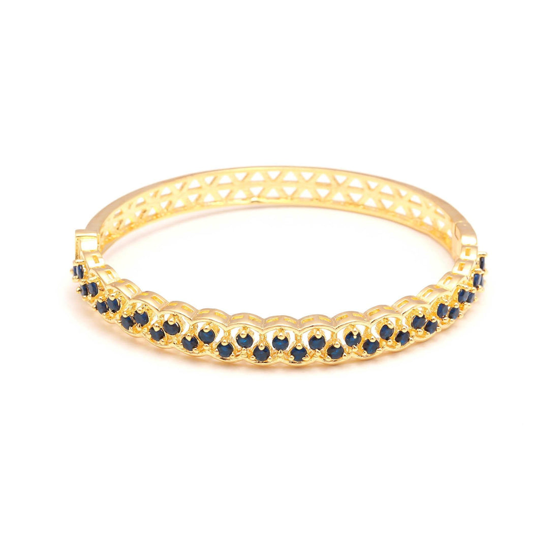 22K Gold Plated Openable Sapphire Bracelet | Round Blue Brass Jewelry | Traditional Bridal Wear | Gift for Her | Kada Bangle — 4