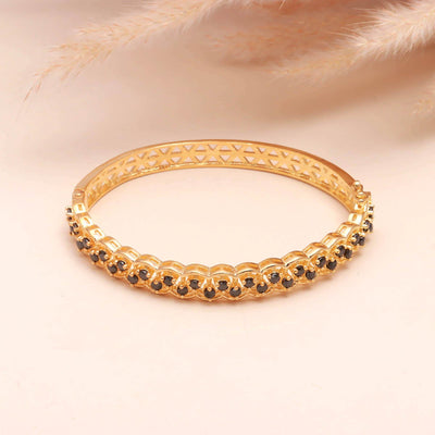 Black Onyx Adjustable Openable Bracelet for Women | 22K Gold Plated Brass Round Onyx Bracelet | Gift for Her | Wedding Wear | Kada Bangle