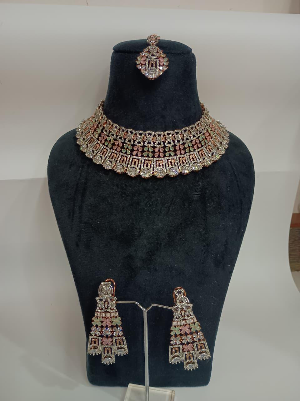 22k Gold Plated Chalcedony Necklace | CZ Diamond Indian Bridal Jewelry | Traditional Wedding Statement Necklace | Women Necklace — 2