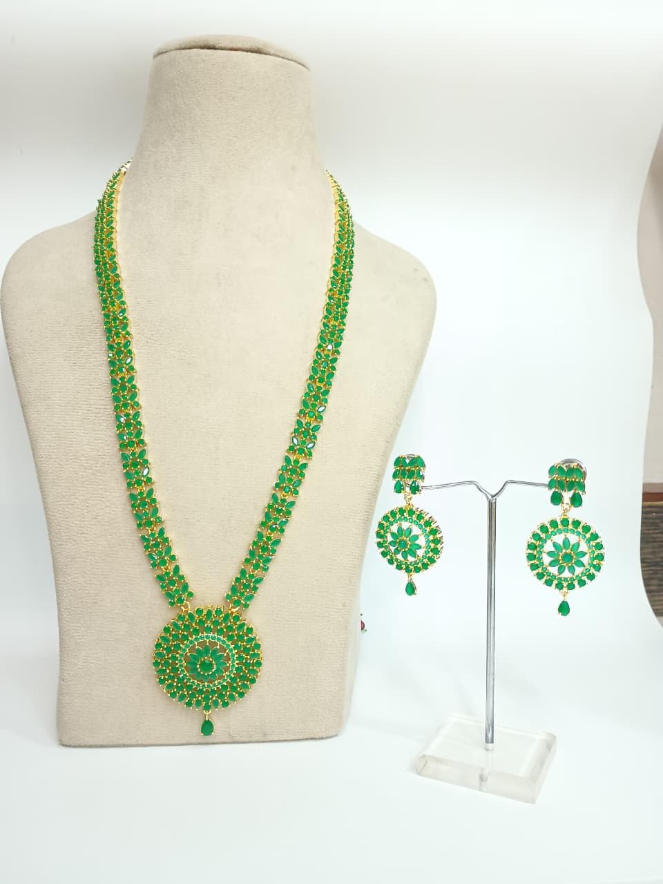 22K Gold Plated South Indian Necklace | Ruby Emerald Coral Gemstone Bridal Wedding Jewelry | Traditional Statement Necklace | Gift for Women — 4