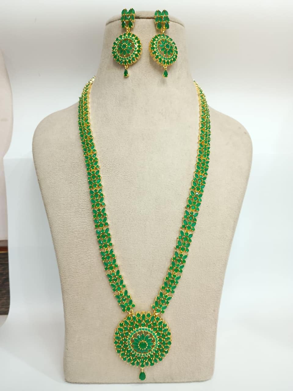 22K Gold Plated South Indian Necklace | Ruby Emerald Coral Gemstone Bridal Wedding Jewelry | Traditional Statement Necklace | Gift for Women — 5