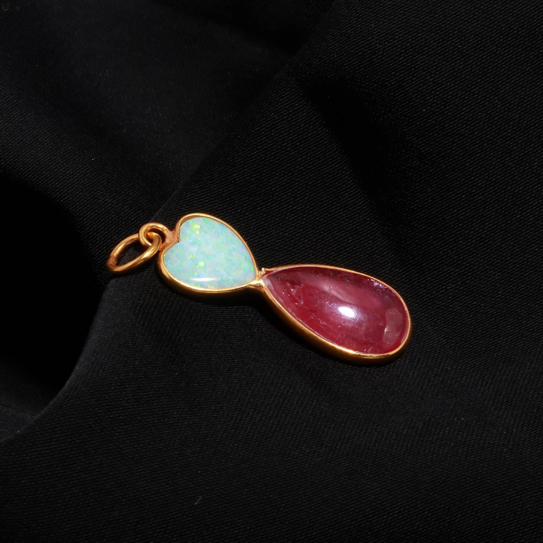 9K Gold African Amethyst Ruby Dual Stone Charm Pendant | Bridal Pendant | Gift For Mom | Cabochon Bezel Set Charm | Gemstone Pendant — 7