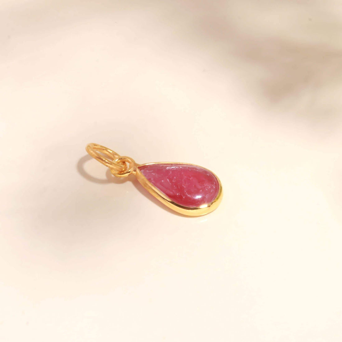 Pear Shape Ruby Charm Pendant | 14K Gold Bezel Set Cabochon | Ethnic Pendant | Vintage Pendant | Gift For Mom | Small Charm — 7