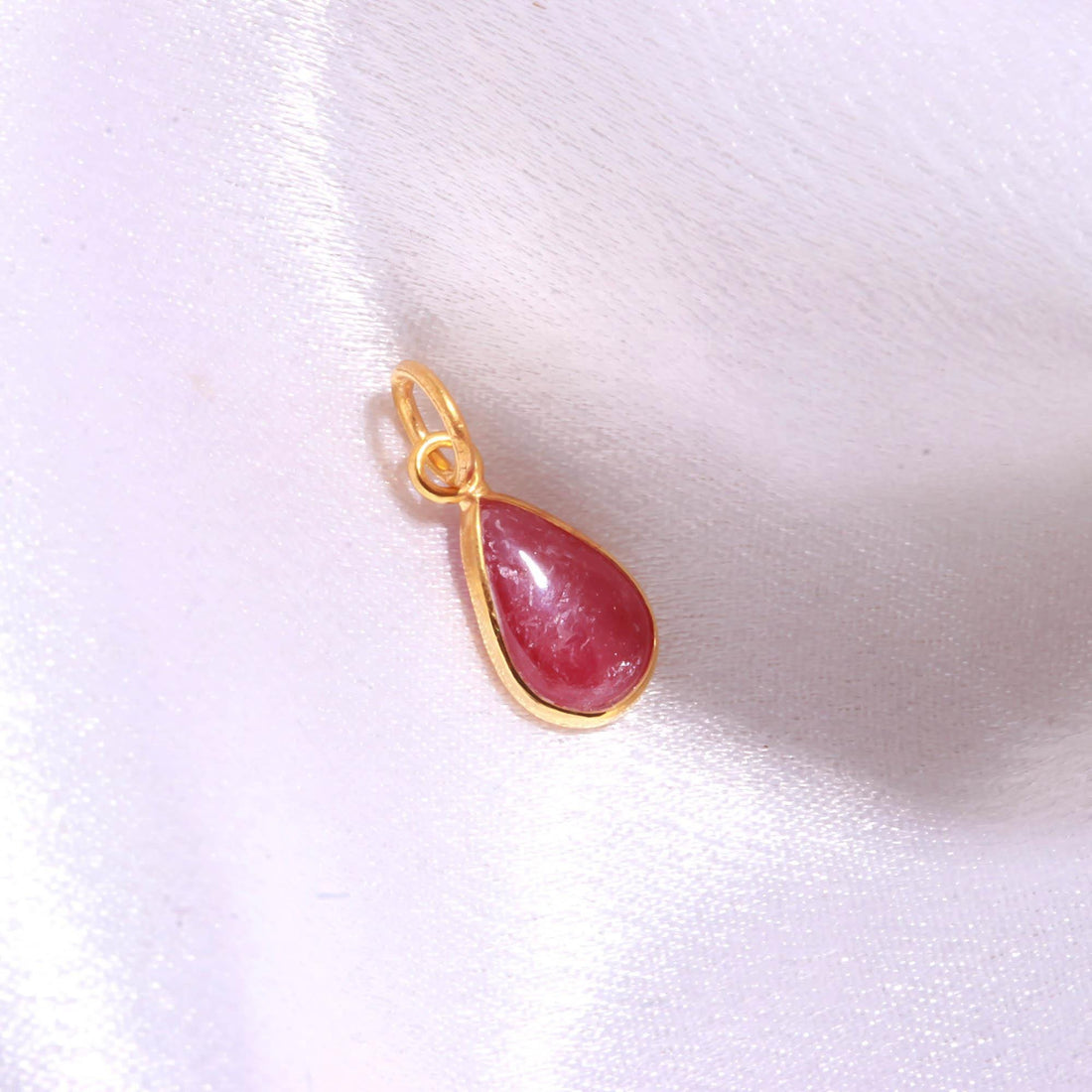 Pear Shape Ruby Charm Pendant | 14K Gold Bezel Set Cabochon | Ethnic Pendant | Vintage Pendant | Gift For Mom | Small Charm — 3