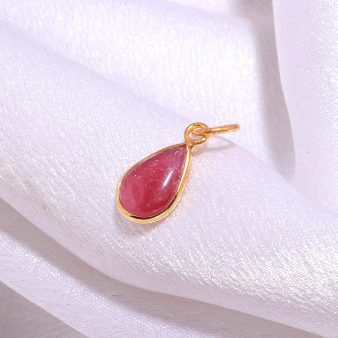 Pear Shape Ruby Charm Pendant | 14K Gold Bezel Set Cabochon | Ethnic Pendant | Vintage Pendant | Gift For Mom | Small Charm — 4