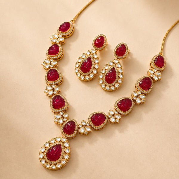 Ruby Hand Carved Polki Diamond Necklace | Bridal Jewelry | Traditional Wedding Necklace | Party Wear | Gift for Her