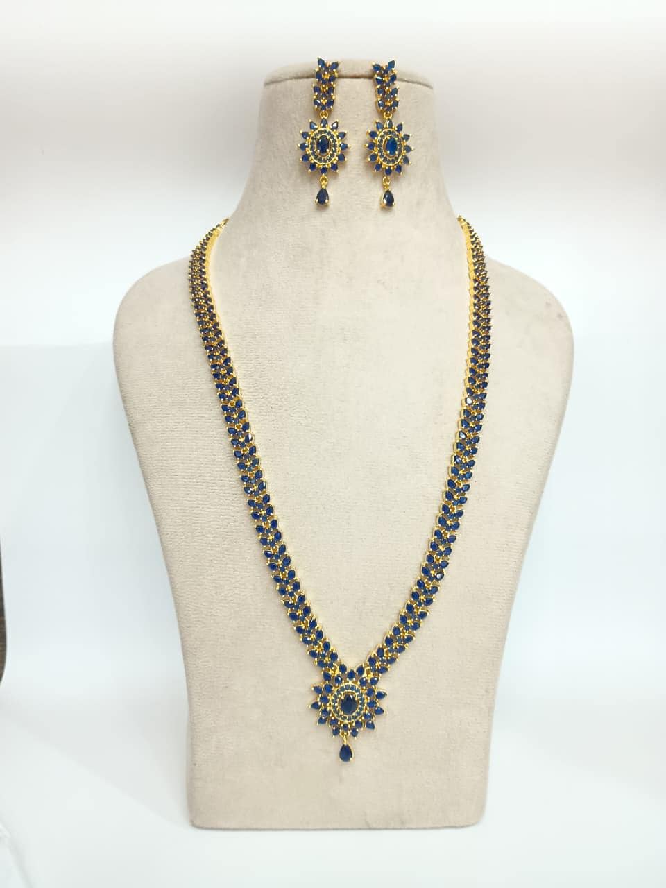 Sapphire Blue Long Necklace | Elegant Blue Stone Jewelry for Women | Sapphire Blue Beaded Necklace | Gift For Her — 2