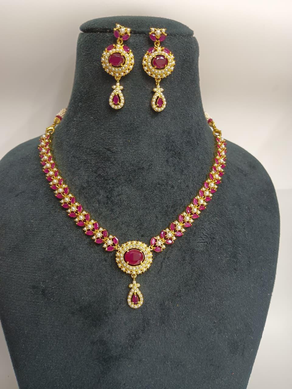 South Indian 22K Gold Plated Ruby Pearl Long Necklace | Traditional Bridal Haram | Wedding Engagement Jewelry | Party Wear Necklace — 2