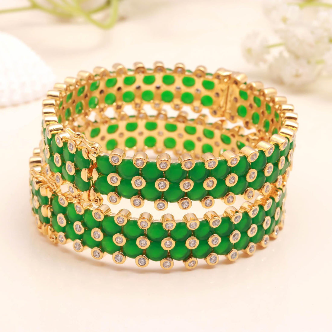22K Gold Plated Emerald CZ Openable Bangle | Handmade Kada Bracelet | Indian Bridal Bangle | Wedding Bangle | Gift For Her — 1