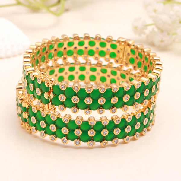 22K Gold Plated Emerald CZ Openable Bangle | Handmade Kada Bracelet | Indian Bridal Bangle | Wedding Bangle | Gift For Her