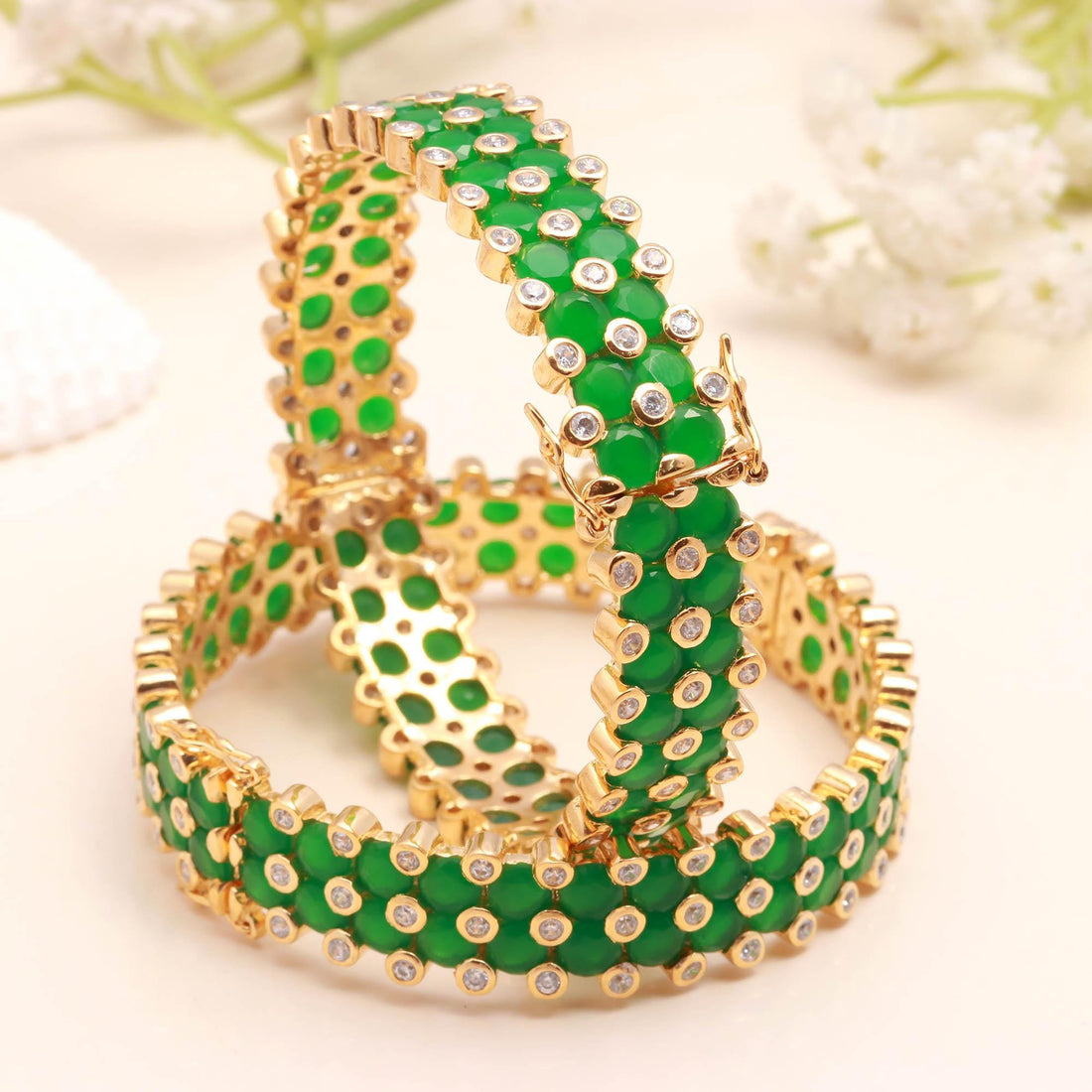 22K Gold Plated Emerald CZ Openable Bangle | Handmade Kada Bracelet | Indian Bridal Bangle | Wedding Bangle | Gift For Her — 2