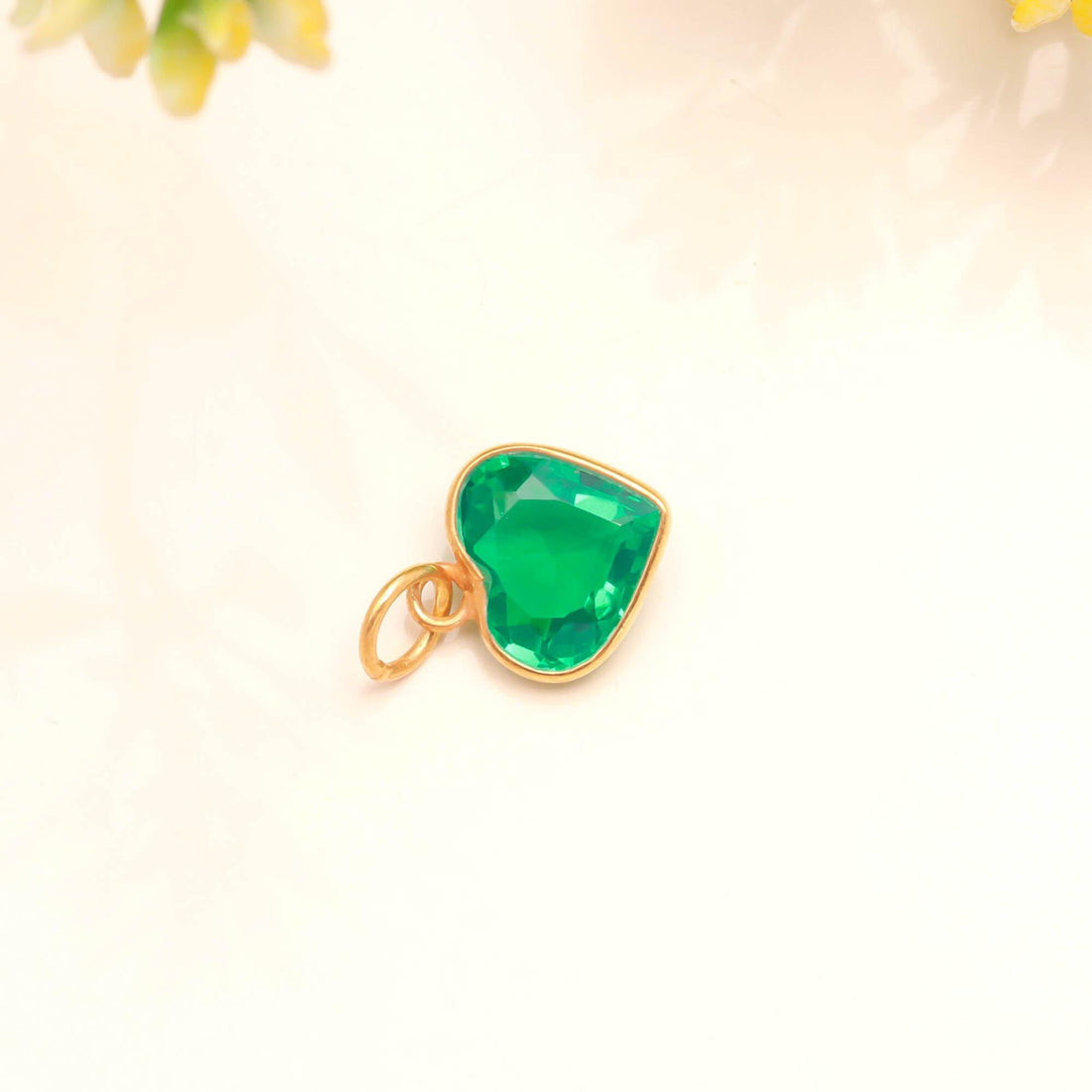 14K Gold Heart Shape Lab Emerald Charm Pendant | Bezel Set Charm | Minimal Elegant Jewelry | Vintage Pendant | Gift For Her | Small Charm — 4
