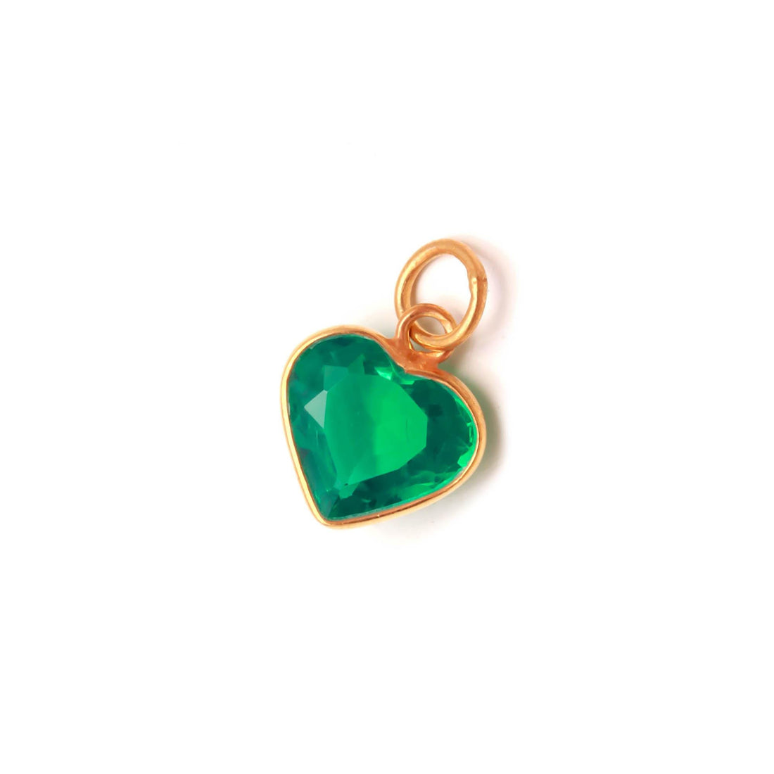 14K Gold Heart Shape Lab Emerald Charm Pendant | Bezel Set Charm | Minimal Elegant Jewelry | Vintage Pendant | Gift For Her | Small Charm — 6