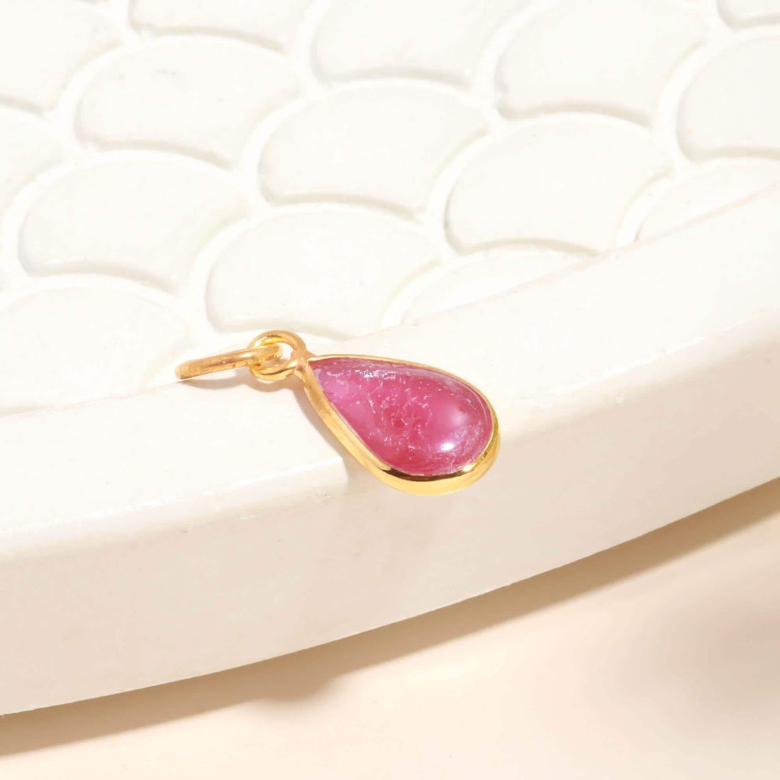 Pear Shape Ruby Charm Pendant | 14K Gold Bezel Set Cabochon | Ethnic Pendant | Vintage Pendant | Gift For Mom | Small Charm — 1