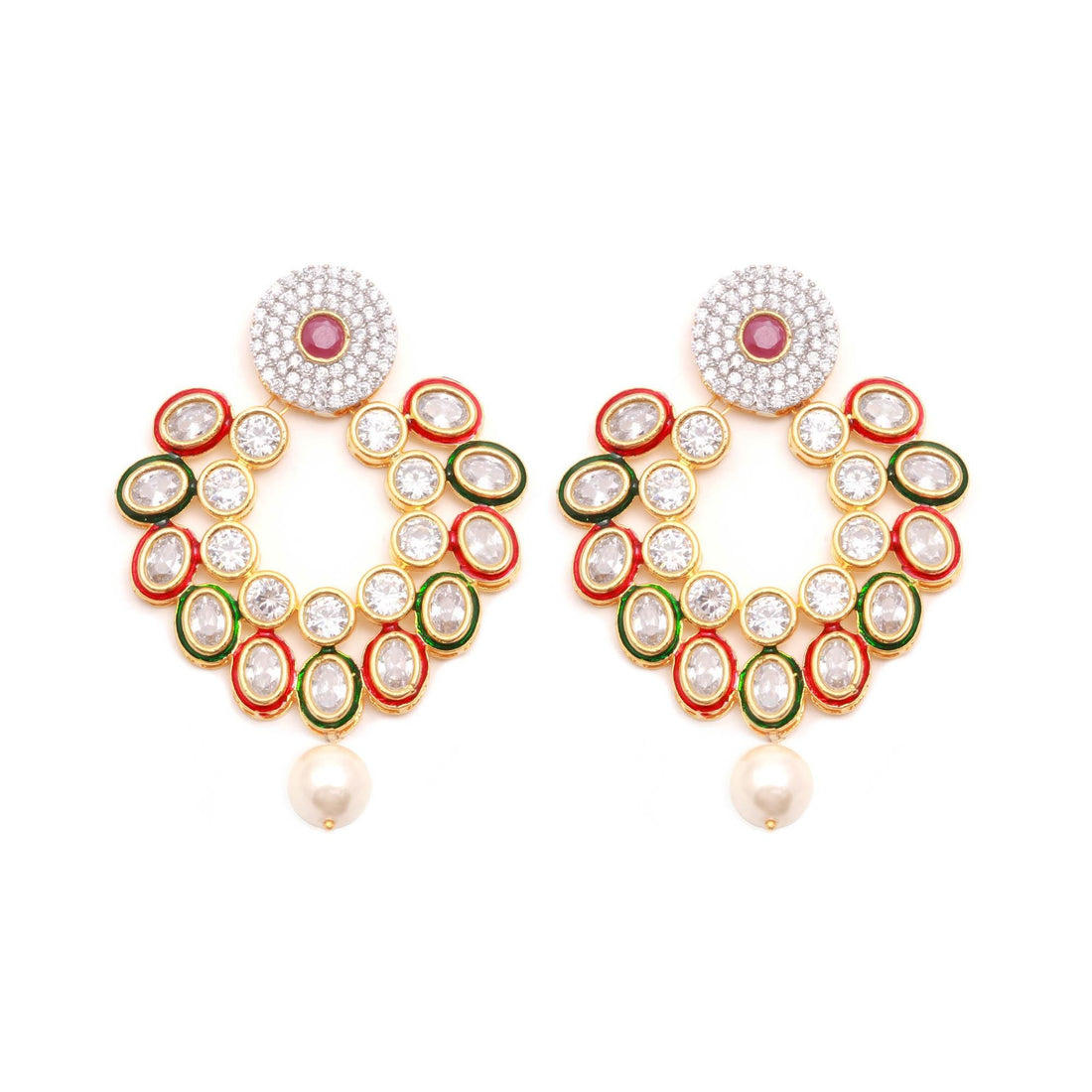 Oval Polki Kundan Earrings | 22K Gold Plated Brass Earrings | Traditional Indian Bridal Jewelry | Wedding Party Wear Earrings | Gift For Her — 4