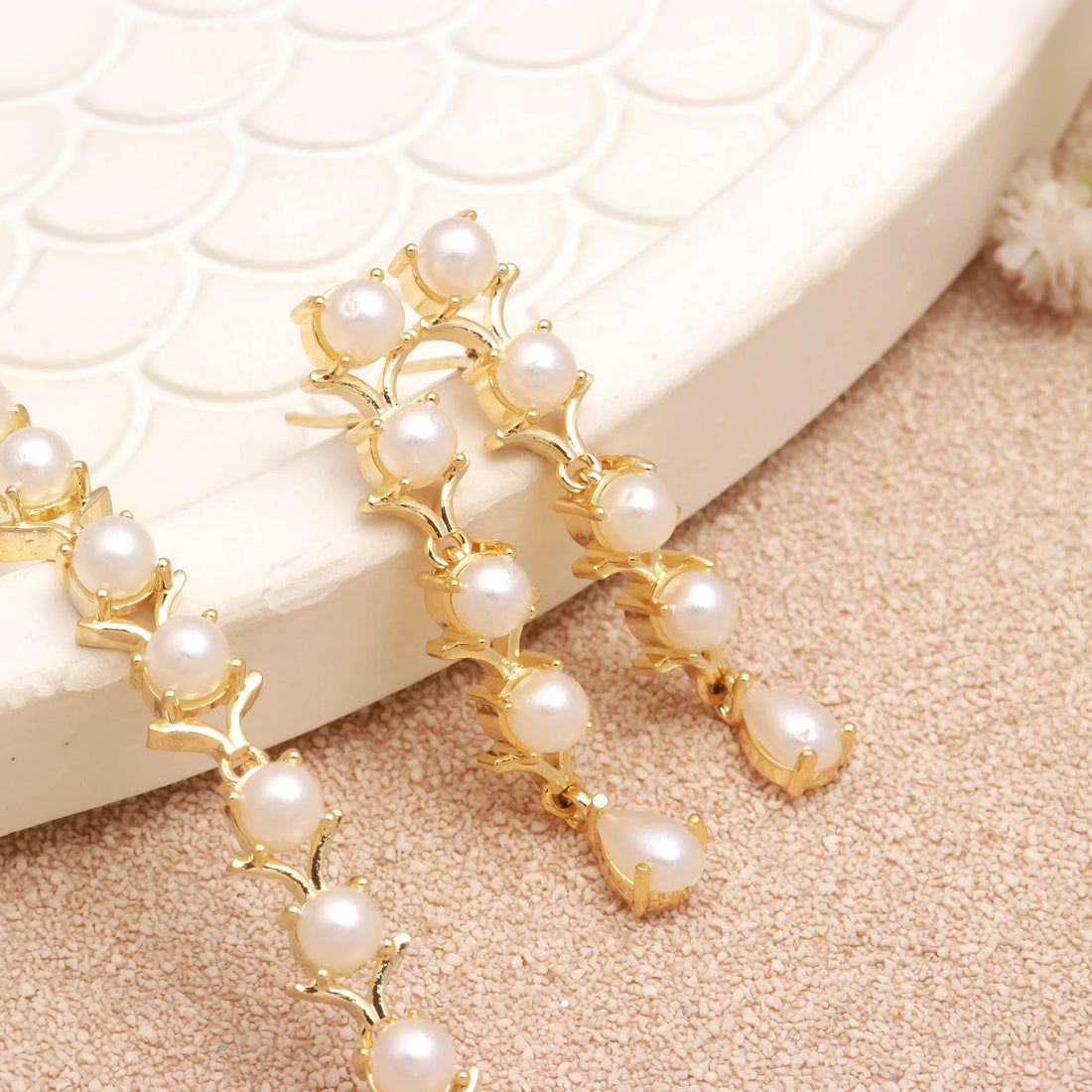 Elegant Brass Pearl Necklace Set | 22K Gold Plated Round Necklace | Bridal Necklace | Traditional Necklace | Ethnic Necklace | Gift For Her — 2