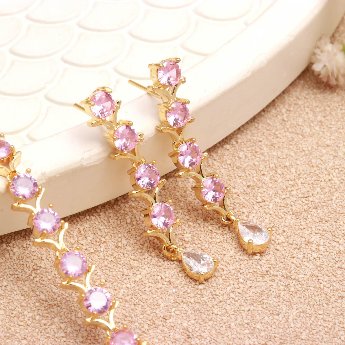 Pink Gemstone Necklace Set | Ethnic Necklace | Gift For Women | Wedding Necklace | Traditional Necklace | 22K Gold Plated Necklace — 2