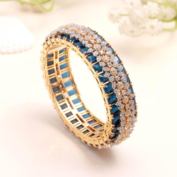 Blue Sapphire CZ Openable Bangle | 22K Gold Plated Kada Bracelet | Traditional Indian Jewelry | Bridal Bangle |Wedding Bangle | Gift For Her