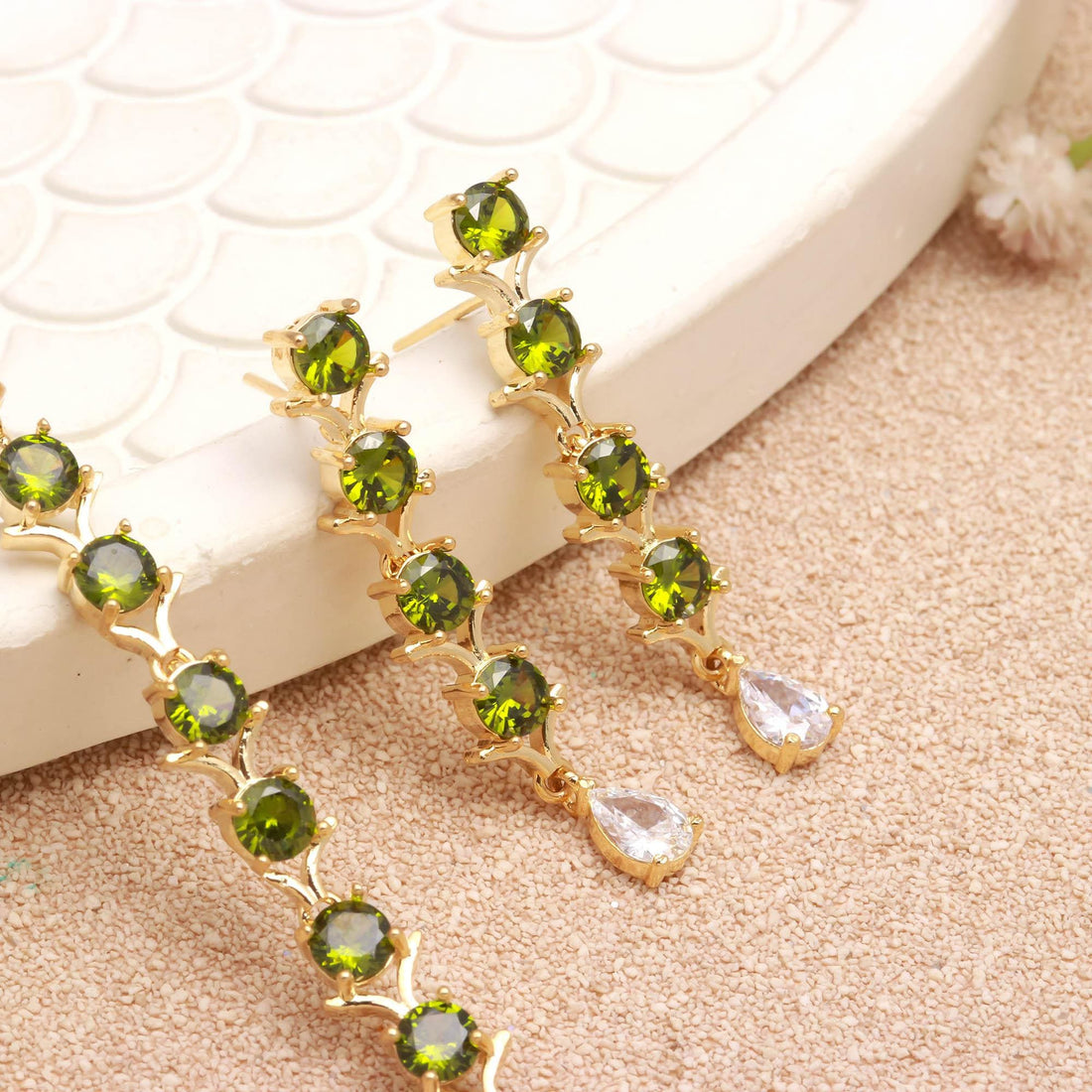 Peridot Gemstone Necklace Set | Bridal Necklace | Party Wear Statement Jewelry | 22K Gold Plated Ethnic Necklace | Gift For Her — 2