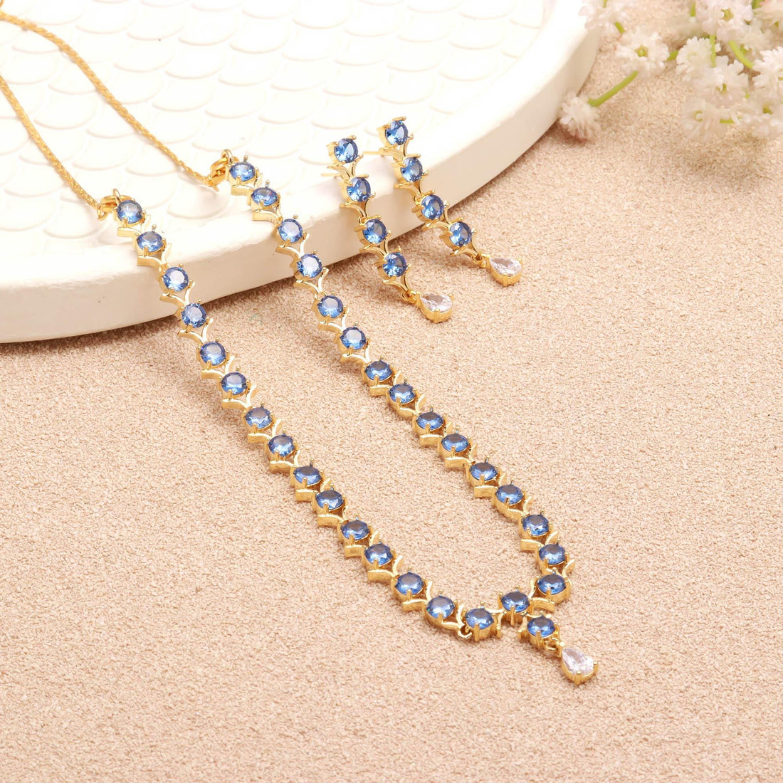 Aquamarine Gemstone Gold Plated Necklace, Precious Gem Jewelry — 1