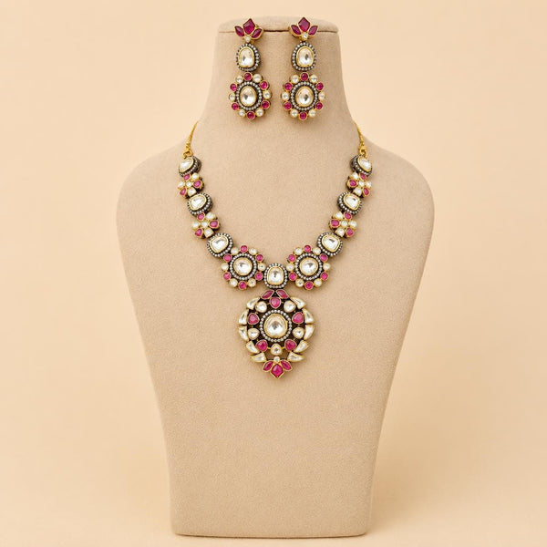 Kundan Ruby Polki Necklace | Dual Tone Gold & Black Bridal Jewelry | Traditional Indian Wedding Necklace | Party Necklace | Gift for Her