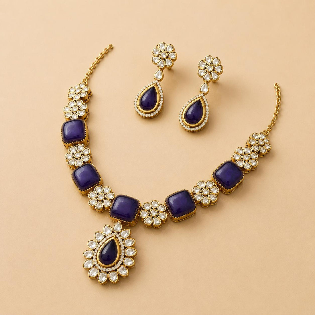 Amethyst Necklace Jewelry | Gold Plated Indian Bridal Jewelry | Wedding Necklace | Kundan Statement Necklace — 4