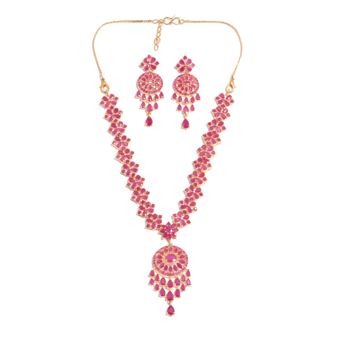 Ruby Pink Stone Necklace Set |22K Gold Plated Pear Marquise Traditional Indian Jewelry |Party Wear Necklace |Gift For Women |Bridal Necklace — 3