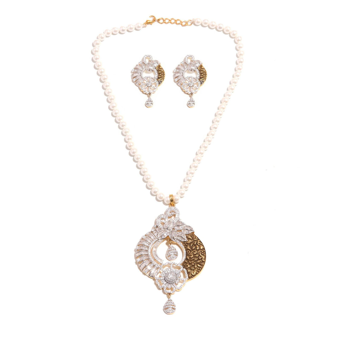 Peacock Pearl Long CZ Necklace Set | Traditional Necklace | 22K Gold Plated Long Bridal Jewelry | Gift For Women | Ethnic Necklace — 4
