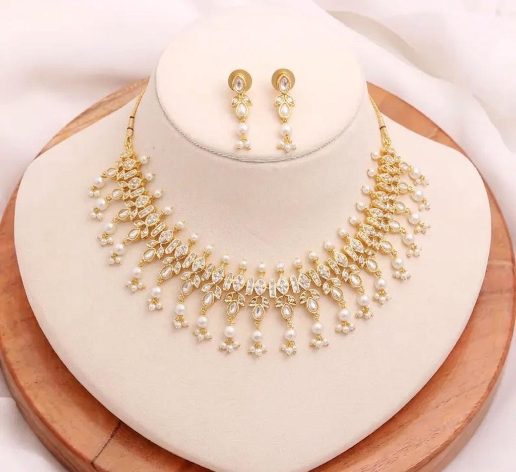 Gold Plated Ruby Bridal Necklace Set | South Indian Wedding Jewelry | Gift For Her | Traditional Necklace | Engagement Necklace — 5