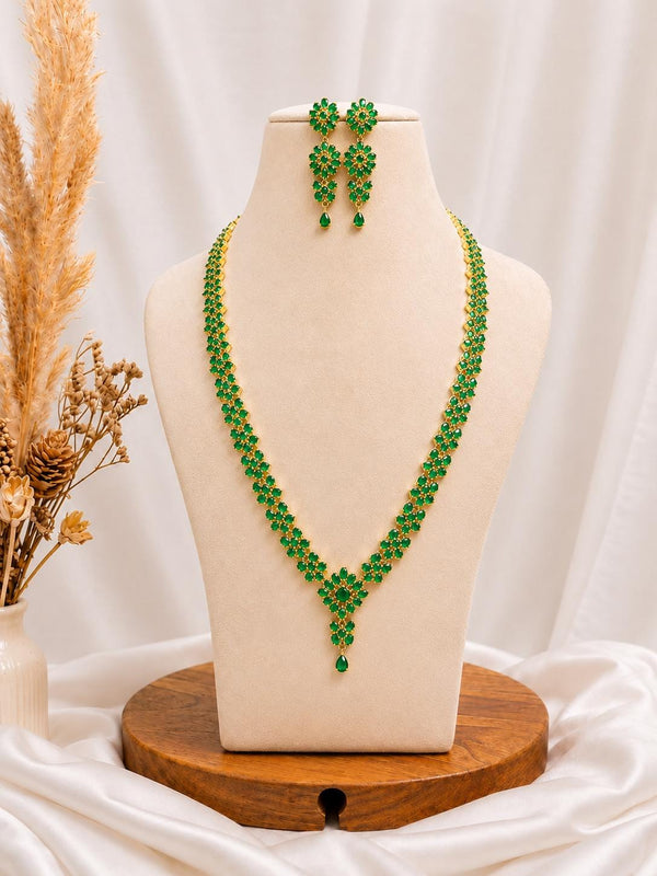 22K Gold Emerald Necklace Set | Handmade Indian Bridal Jewelry | Green Gold Necklace with Earrings | Traditional Temple Design Necklace
