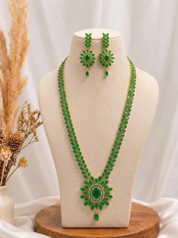 Emerald Long Necklace for Women | Traditional Green Stone Layered Jewelry | Long Emerald Green Beaded Necklace | Gift For Her