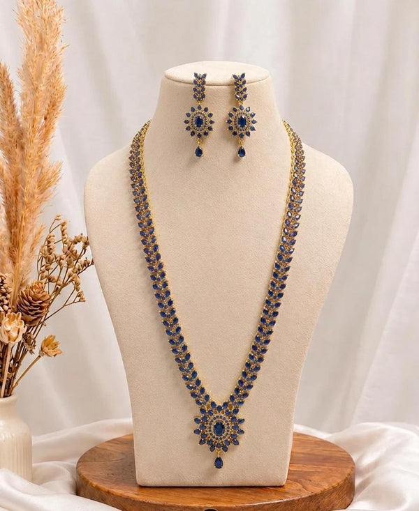 Sapphire Blue Long Necklace | Elegant Blue Stone Jewelry for Women | Sapphire Blue Beaded Necklace | Gift For Her