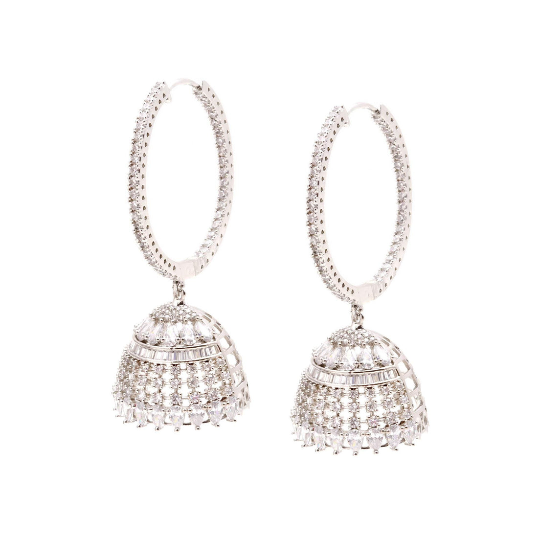 Round Big Hoops CZ Earrings | 18K White Gold Plated Brass Earrings | Statement Earrings | White Stone Jewelry | Gift For Her — 4