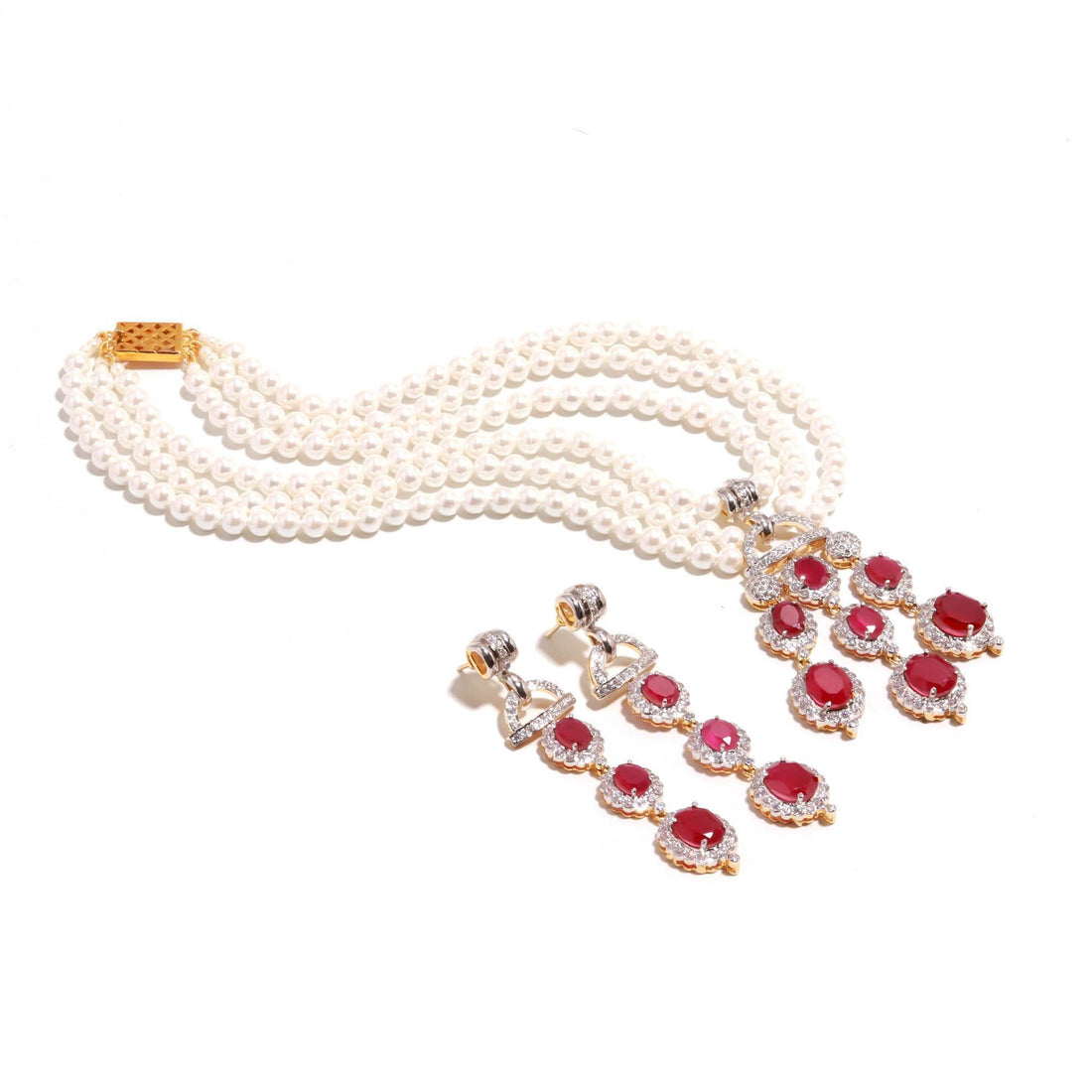 Ruby Pink Pearl Pendant Necklace | 22K Gold Plated Round Bridal Jewelry | Indian Wedding Necklace |Party Wear Pearl Necklace |Gift For Women — 4