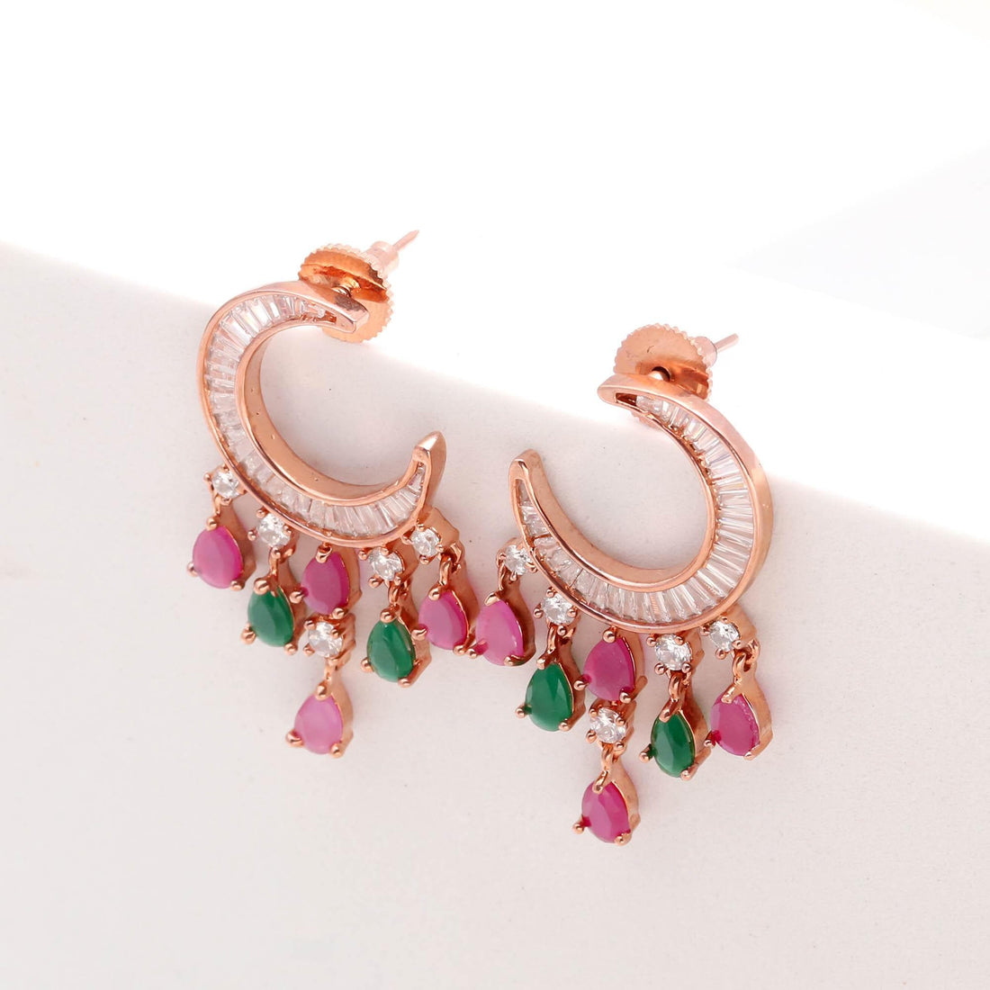 Gemstone Stud Earrings | 14K Rose Gold Plated Ruby Emerald Jewelry | Tiny Helix Tragus Cartilage Earrings | Everyday Studs | Gift For Women — 2