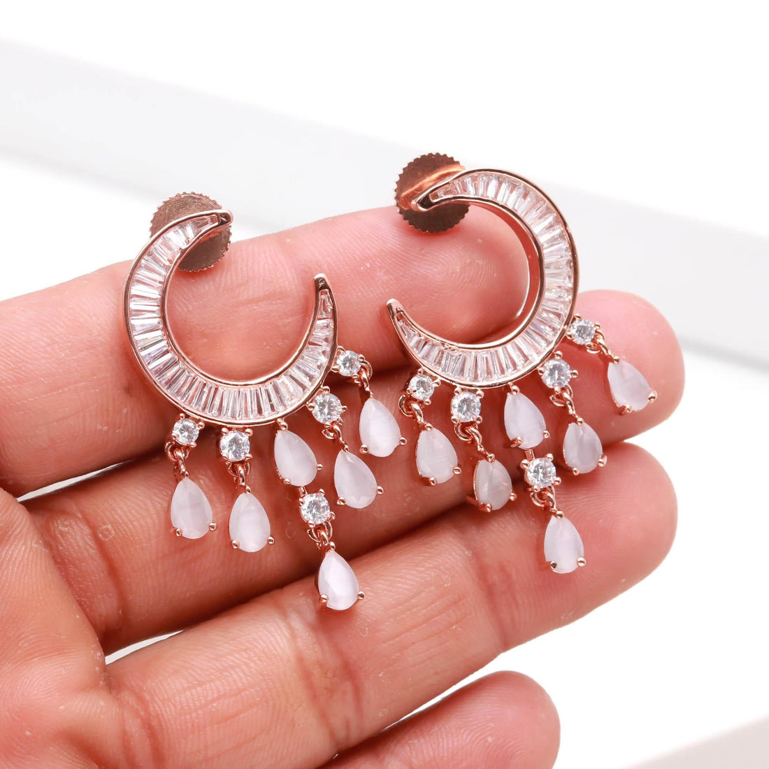 Dainty Grey Stud Earrings | Rose Gold Minimal Cartilage Jewelry | Tiny Helix Piercing Earrings | Gift For Women | Piercing Jewelry — 3
