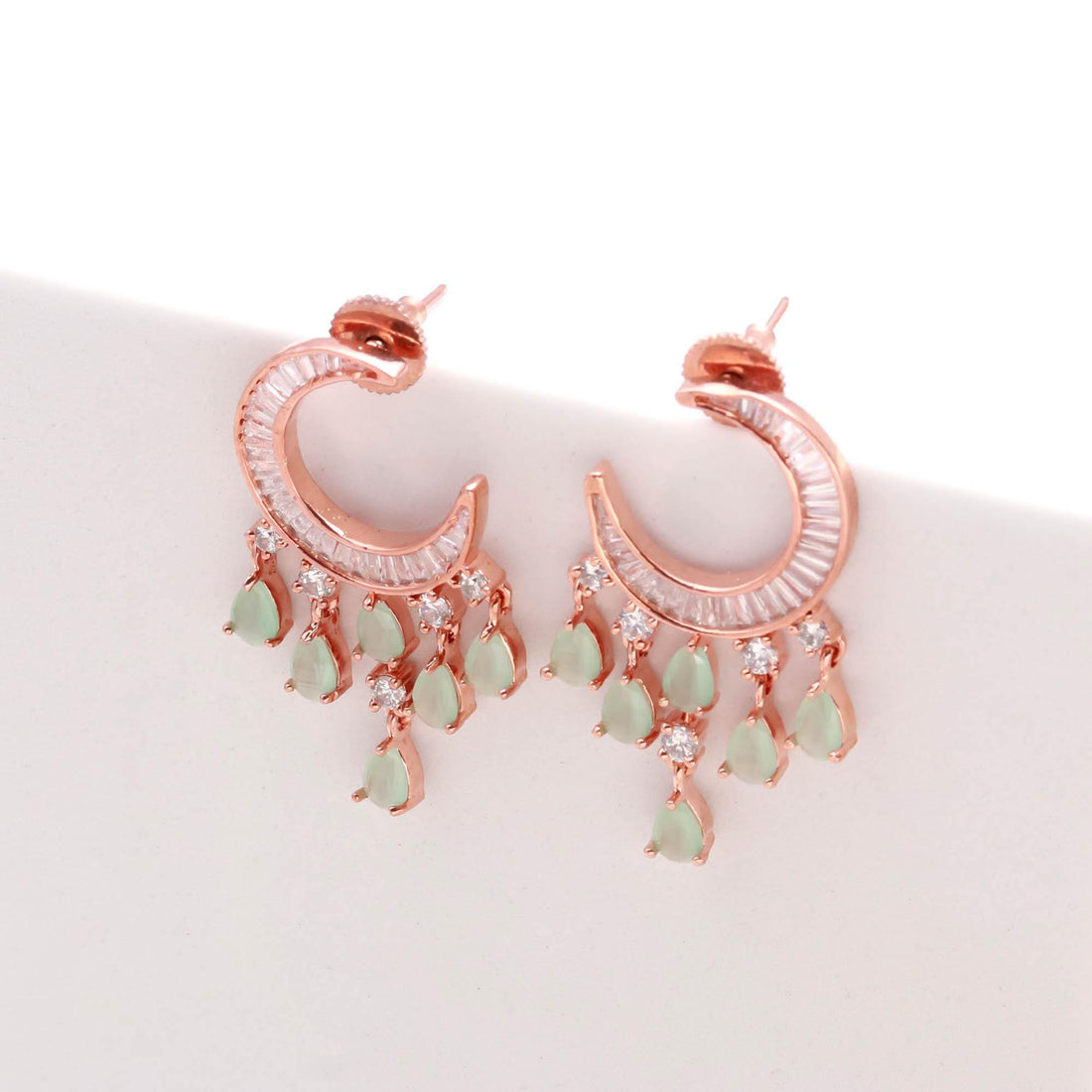 Dainty Sea Green Earrings | 14K Rose Gold Plated Tiny Stud Jewelry | Cute Cartilage Helix Earrings | Gift For Women | Tiny Studs — 2