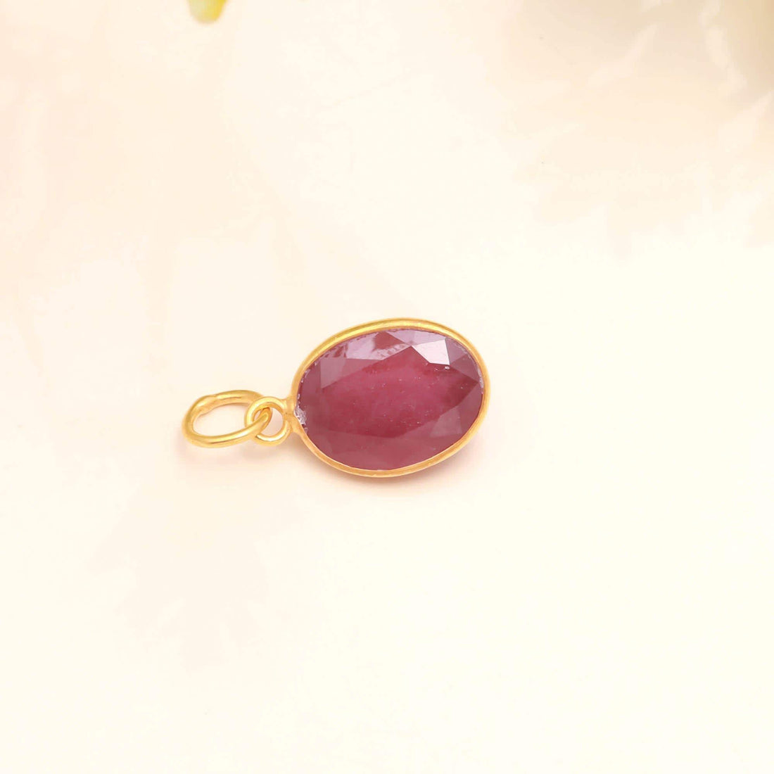 Natural Ruby Gold Charm Pendant | 9K Gold Oval Ruby Gemstone Charm | Bezel Set Ruby Pendant | July Birthstone Jewelry | Gift For Women — 1