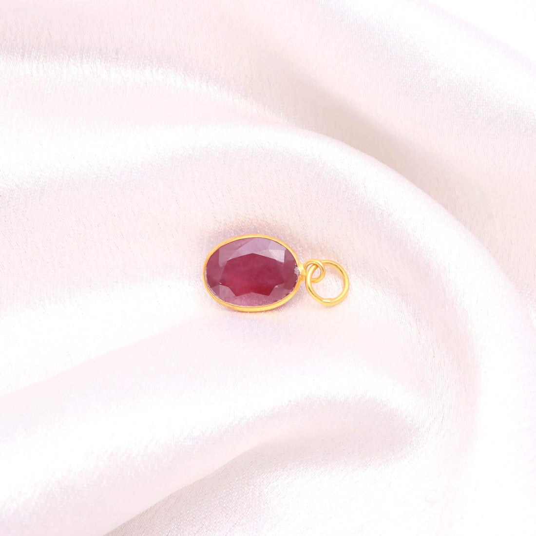 Natural Ruby Gold Charm Pendant | 9K Gold Oval Ruby Gemstone Charm | Bezel Set Ruby Pendant | July Birthstone Jewelry | Gift For Women — 4